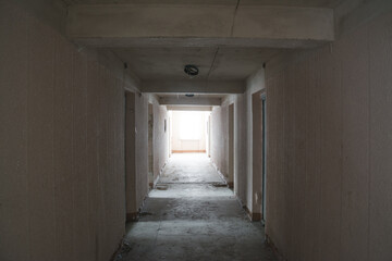 A long corridor in an abandoned