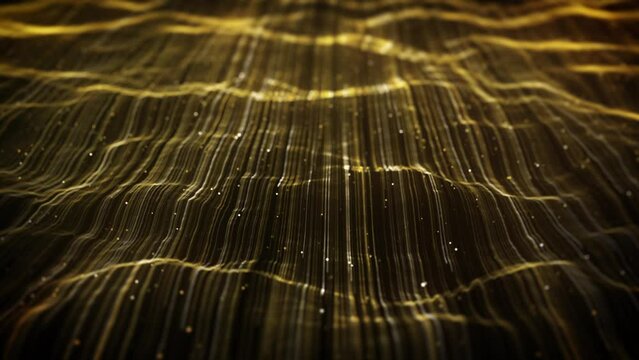 Abstract Gold Swirling And Flowing Lines Background/ 4k animation of an abstract golden wallpaper technology background with waving powerful light stroke patterns rendered using ambient occlusion and 