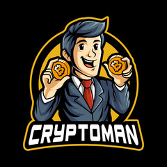 cryptocurrency man mascot character for mining and game logo design template