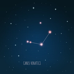 Constellation Canes Venatici scheme in starry sky. Open space. Vector illustration Canes Venatici constellation through a telescope.  © iryna