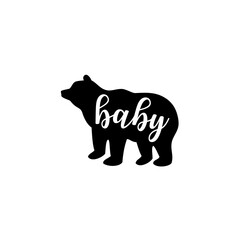 Baby bear, black animal silhouette, family concept, illustration over a transparent background, PNG image