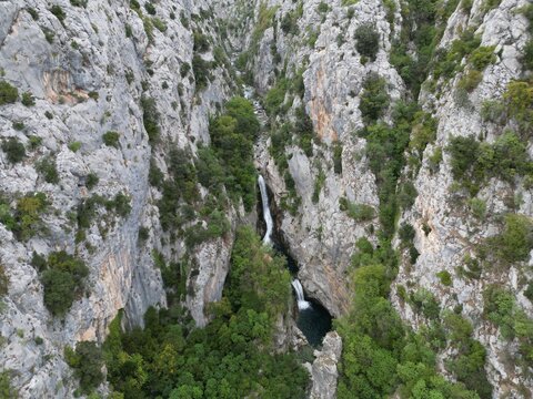 Stunning Waterfall Gubavica Croatia drone aerial view .