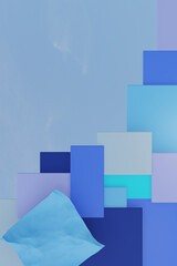 3d render of blue toned rectangles and crumpled note.