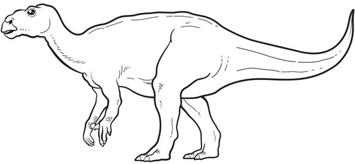 Dinosaure Iguanodon coloriage noir et blanc vecteur