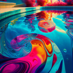 Rainbow coloured swimming pool