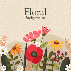 cartoon flat flower background in vector and illustration
