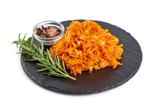 Stewed carrot, isolated on white background.