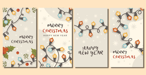 set of vector christmas banners with new year garland stories vertical banner