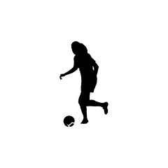 Woman football player icon. Simple style world woman football cup poster background symbol. Woman football player brand logo design element. Woman football player t-shirt printing. vector for sticker.