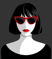 1342_Beautiful young woman wearing red retro sunglasses - 552643651