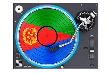 Phonograph Turntable with Eritrean flag, 3D rendering