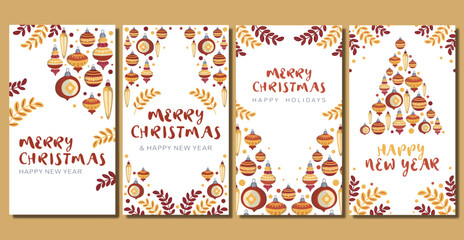 set of vector christmas banners with yellow and red christmas decorations stories vertical banner