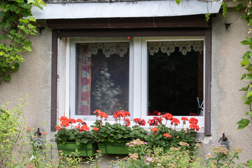 Fototapeta na wymiar The window of the house in the garden