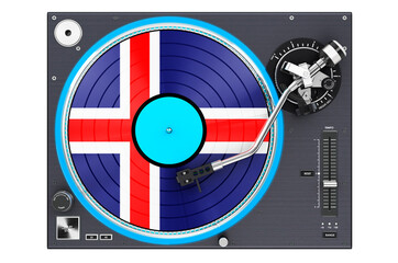 Phonograph Turntable with Icelandic flag, 3D rendering