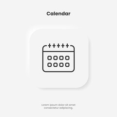 3d calendar and time thin line icon. Minimal flat vector illustration. Included simple outline icons as schedule, reminder, appointment, planner, event time, timer, clock.