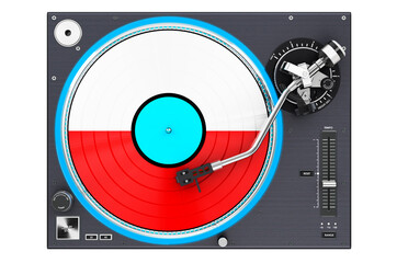 Phonograph Turntable with Polish flag, 3D rendering
