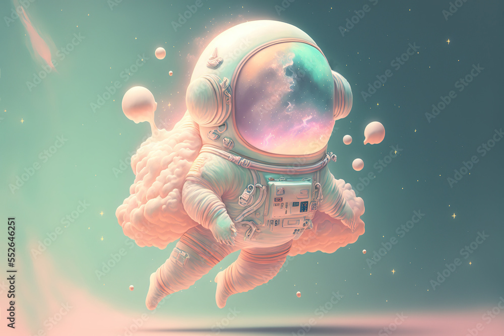 Sticker beautiful painting of an astronaut on a different planet. generative ai