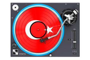 Phonograph Turntable with Turkish flag, 3D rendering