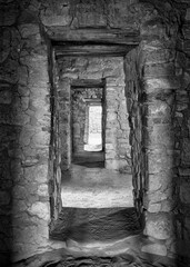 Corridor of Pueblo Indian ruins at Aztec Ruins National Monument in Aztec, New Mexico