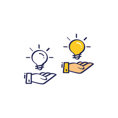 Hand holding light bulb icon doodle drawing cartoon vector illustration