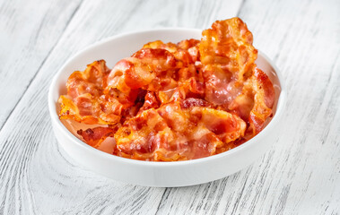 Bowl of fried bacon