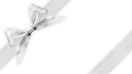 silver bright ribbon bow tape isolated on transparent background, top view, copy space for gift greeting card, Merry Christmas and mother or father day banner or promotion shopping advertising