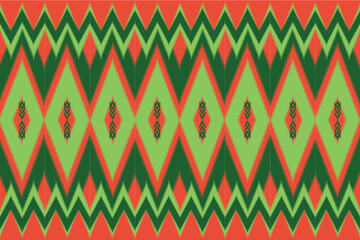 Ikat Ethnic pattern design with green and orange for fabric, carpet and background