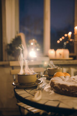 evening cup of tea with apple pie 