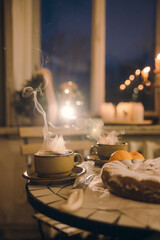 evening cup of tea with apple pie 