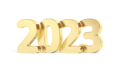 New Year 2023 isolated on white background. Gold. 3d illustration.