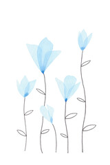 watercolor illustration of delicate spring blue flowers for holiday, design, invitation and postcard