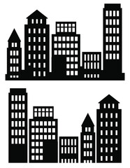 Obraz premium City buildings silhouette different construction vector set illustrations