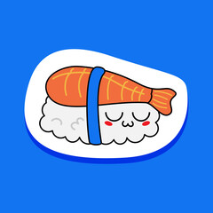 Kawaii sushi, rolls, sashimi - isolated single icon, sticker. Traditional Japanese or Asian food, decoration for social networks of a restaurant or bar, cute cartoon emoji