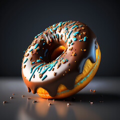  a delicious donut with blue icing on macro advertising picture