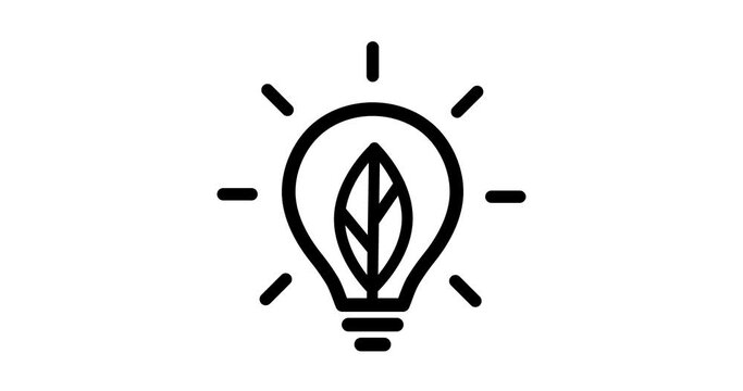 electric Lightbulb with Green leaf icon in outline design animated