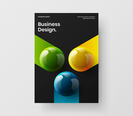 Unique 3D spheres company brochure template. Premium journal cover vector design illustration.