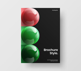 Bright 3D spheres company brochure layout. Minimalistic placard vector design template.