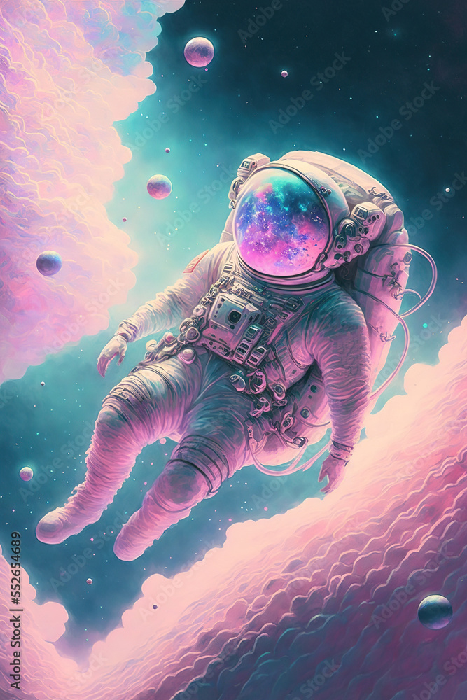 Canvas Prints beautiful painting of an astronaut on a different planet. generative ai