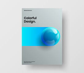 Amazing company brochure A4 vector design concept. Bright 3D spheres booklet illustration.