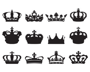 Black silhouettes of crowns  on a white background	 - 552655403