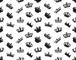 Seamless pattern of black silhouettes of crowns  on a white background	 - 552655404