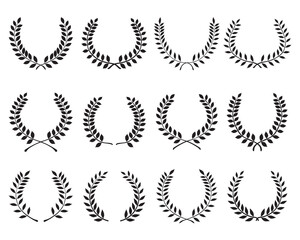 Black silhouettes of laurel wreaths on a white background - 552655414