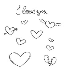 Doodle hearts vector seamless pattern, handwriting, Valentine's day, calligraphy, love, celebration, pink, red, for print, textile, stationary, background, design, branding, packaging, wrapping paper 