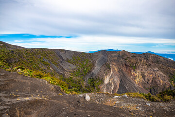 panorama of volcano irazú in costa rica, volcanic landscape of Irazú Volcano National Park, mighty volcano in clouds in costa rica mountains