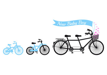 new baby boy, blue bicycle, family concept, illustration over a transparent background, PNG image 