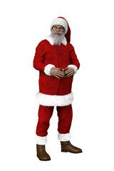 Portrait of jolly smiling Santa Claus with white beard and red suit. 3D rendering.