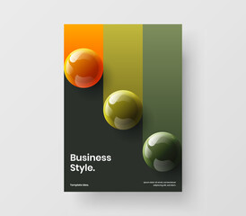 Geometric 3D spheres journal cover template. Simple placard vector design concept.