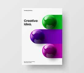 Trendy realistic spheres handbill layout. Isolated flyer A4 design vector template.