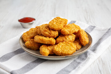 Homemade Chicken Nuggets with Ketchup, low angle view.