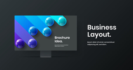 Naklejka premium Abstract computer display mockup banner illustration. Bright presentation design vector template.